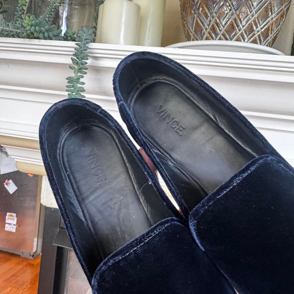 Vince Bray velvet flat loafer smoking slipper midnight blue size 7.5 mid mod - Picture 6 of 7